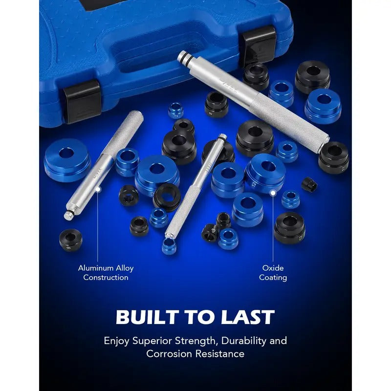 33pcs Professional Bearing Press Kit for Small Vehicles, Includes Metric & SAE Adapters, Seal Drivers, and 3 Knurled Handles for Bearing Race Installation, Without Battery