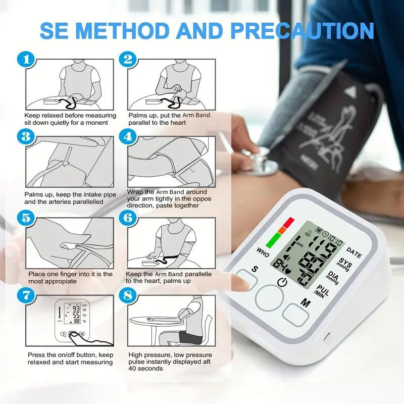 Arm Blood Pressure Monitor For Adult, Blood Pressure Machine Easy To Operate, Large Backlit LCD Display, With Adjustable Cuff, 60S Fast Reading, Voice Broadcast, Hypertension Alert, 2×99 Sets Memory, Home And Travel Use, (Battery Not Included)