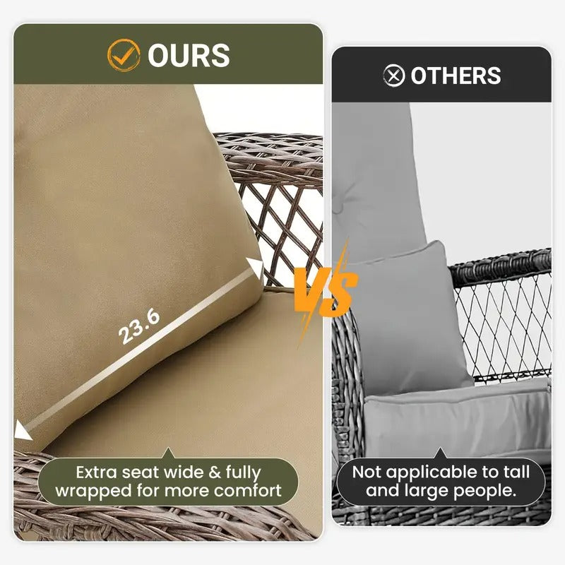 3pcs Patio Set Rocking, Rattan Outdoor Rocking Patio Bistro Set With 2 Rockers And 1 Side Table With 4'Thick Cushions For Backyard, Porch, Balcony, Poolside, And 1piece Of Chair Can Choose