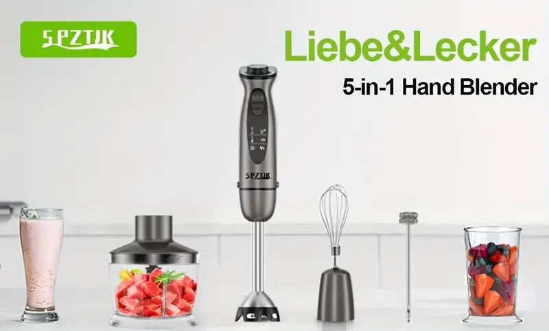 SPZTJK 5-in-1 Manual Blender with Powerful Motor, 12-Speed Rope Design, Stainless Steel & ABS Blades, Ice, Milk, Soup, and More - Gray, Kitchen Appliance, Versatile Blender, Modern Kitchenware, Durable Construction