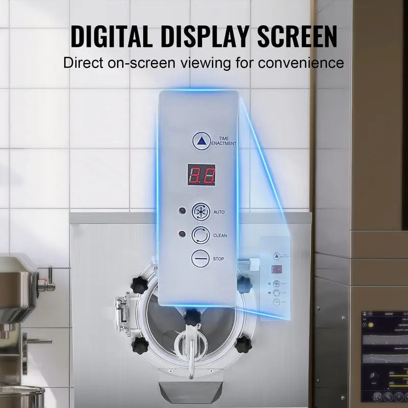 VEVOR Commercial Ice Cream Machine, 18 L/H Yield, 1780W/2400W Single Flavor Hard Serve Ice Cream Maker with Wheels, 6L Stainless Steel Cylinder, LED Panel Auto Clean Pre-cooling, for Restaurant Snack Bars