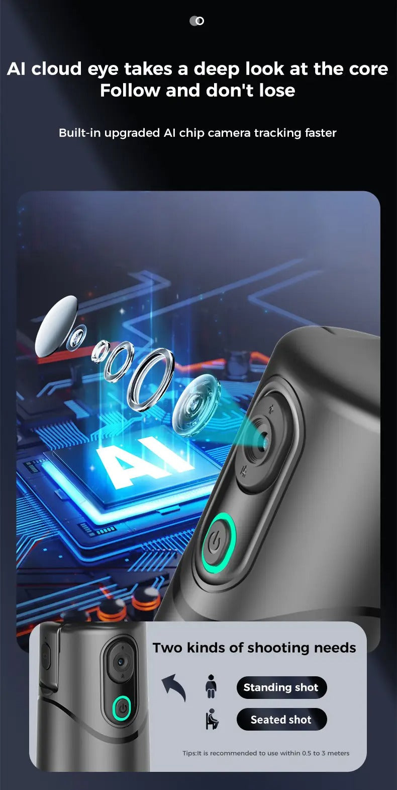 2024 new 360 Auto Face Tracking Phone Holder Tripod, Rechargeable Camera Mount with Gesture Control & Remote Shutter for Vlogging, Live Streaming, and TikTok.