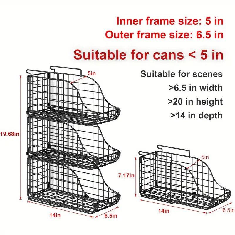 3-Pack Stackable Foldable Standing Can Dispenser Bins with Pull-Out Handles - Powder-Coated Metal Space-Saving Organizer for Soda, Beverage & Canned Food Storage in Kitchen Pantry,