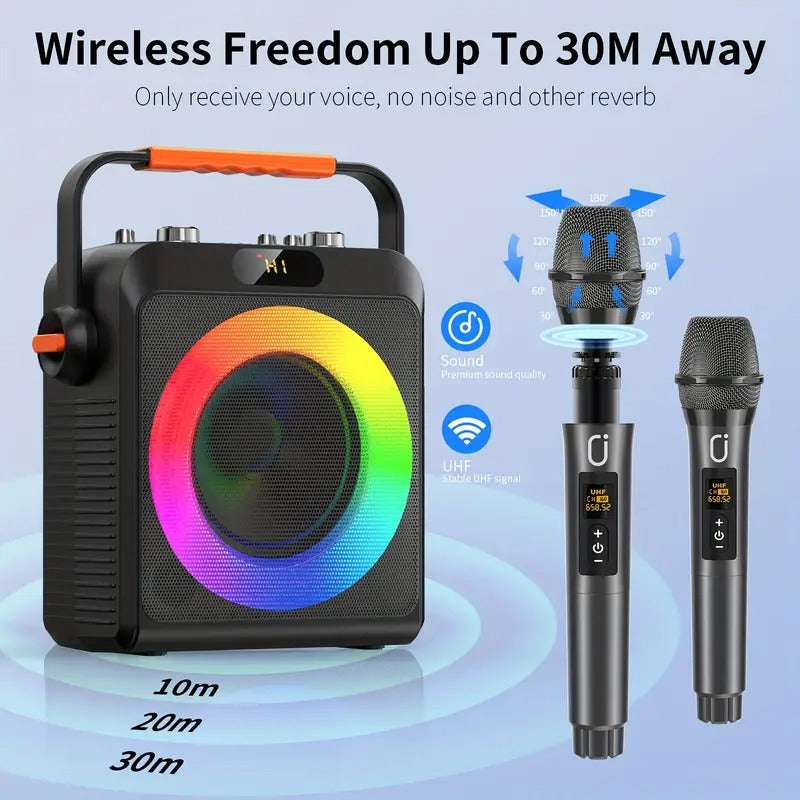 [Wireless Karaoke Speaker] Wireless Karaoke Speaker T19-T - 2 Microphones, Karaoke Machine for Adult, Home Speaker Karaoke System with RGB Light, Live Streaming Function