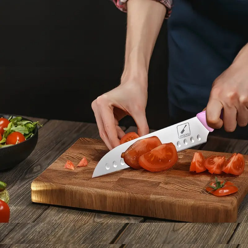 Marku Knife Set with Block, Sharp Knife Set with Sharpener, Japanese Stainless Steel Kitchen Knife Set with Non-Slip Ergonomic Handle, Dishwasher Safe, Best Holiday Gifts, 14pcs P I N K, Cute I Marku Knife Set