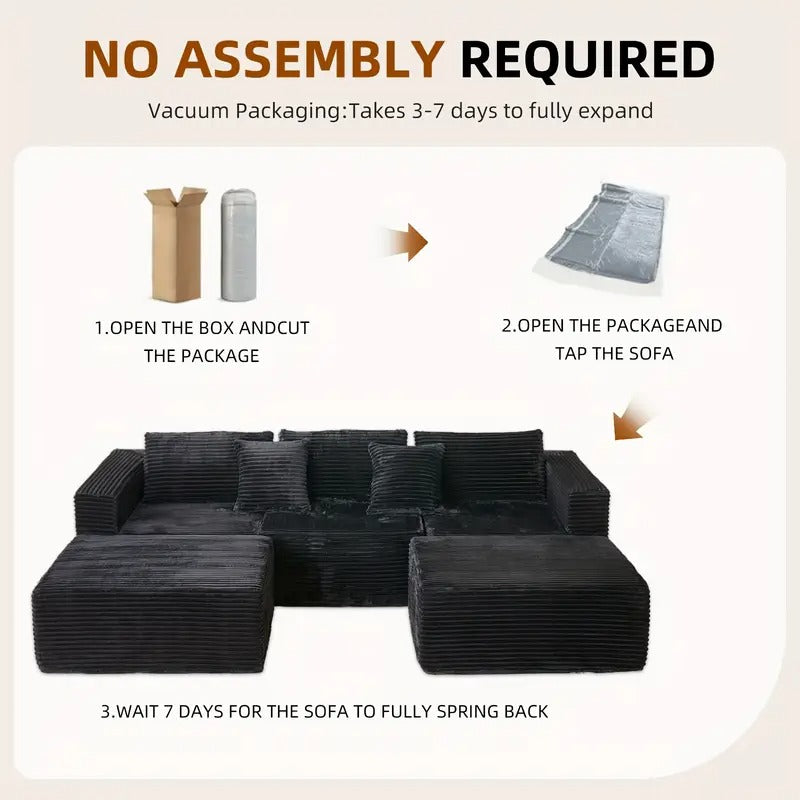 110.24-inch Modular Combination Sofa, U-shaped Sofa With Lounge Chair, Striped Fabric Four-seater Soft Cushion Sofa For Living Room And Bedroom (corduroy), Free-combination Sofa