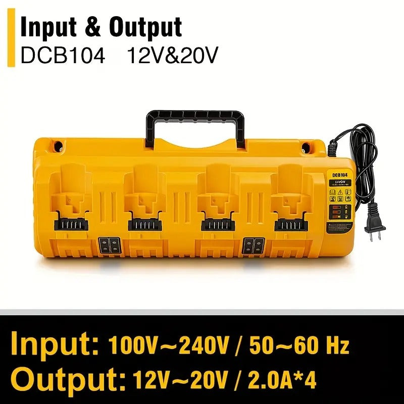 4-Port Replacement Rapid Charger for Dewalt Charger DCB104 with 2 USB Ports, for Dewalt 12V/20V Max Battery DCB127 DCB200 DCB204 DCB205 - Battery Charger, Charging Station for Jobsite