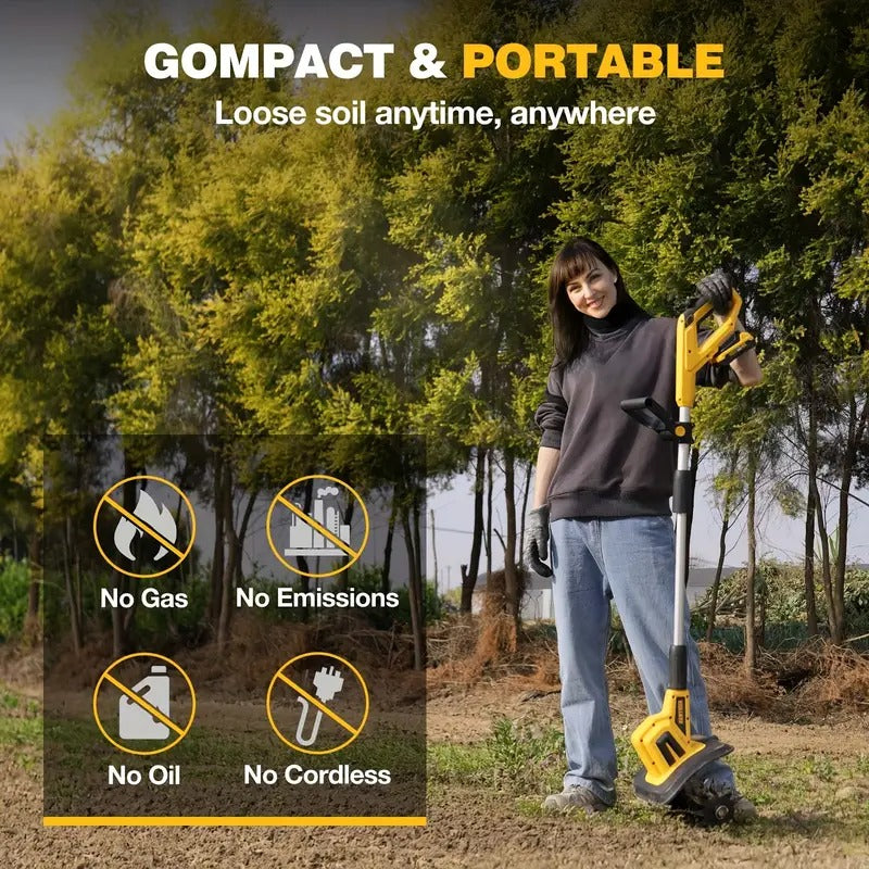 [20V Cordless Tiller Cultivator] 20V Cordless Tiller Cultivator with 2 * 2.0Ah Batteries & Charger | 360RPM Electric Garden Tiller, 9In Tilling Width, 6.6In Depth | For Lawn, Gardening, Soil Cultivation