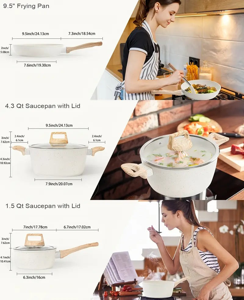 12/5 POTS And Pans Set, Non-stick Cookware Set, Induction Cookware Non-stick Granite Cooking Set, Including Frying Pan, Pan, Steamer, Silicone Spatula And Tongs, Father'S Day Gifts