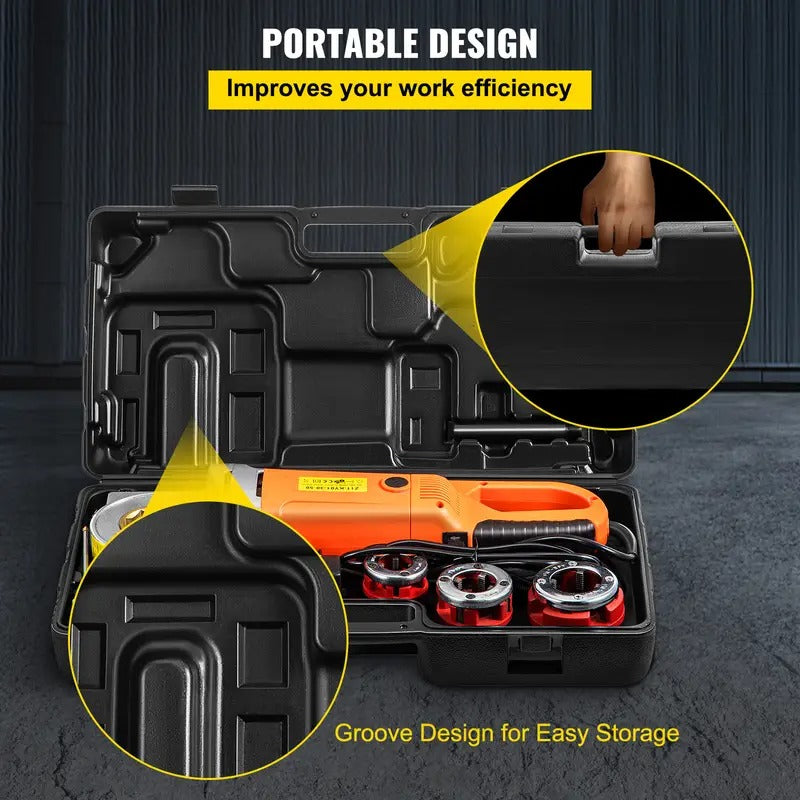 VEVOR Electric Pipe Threader, 2300W Pipe Threading Machine with 4 Dies 1/2" ~1-1/4" / 2", 110V Hand-held Pipe Threader Machine with Copper Motor, Portable Electric Pipe Threading Kit with Carrying Case