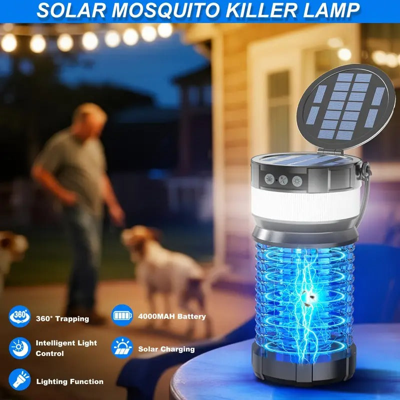 Auto-Sensor Solar Insect Killer - 4000mAh Portable Bug Zapper Light with LED, USB Rechargeable, Indoor/Outdoor Use, ABS Material, Solar-Powered Insect Repellent for Home & Garden