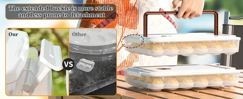 Deviled Egg Containers with Lid (Set of 2), Plastic Devil Egg Carrier for 48 Eggs with Brown Handle, Clear Storage Egg Platter, Portable Fridge Egg Tray, Perfect for Picnic and Party