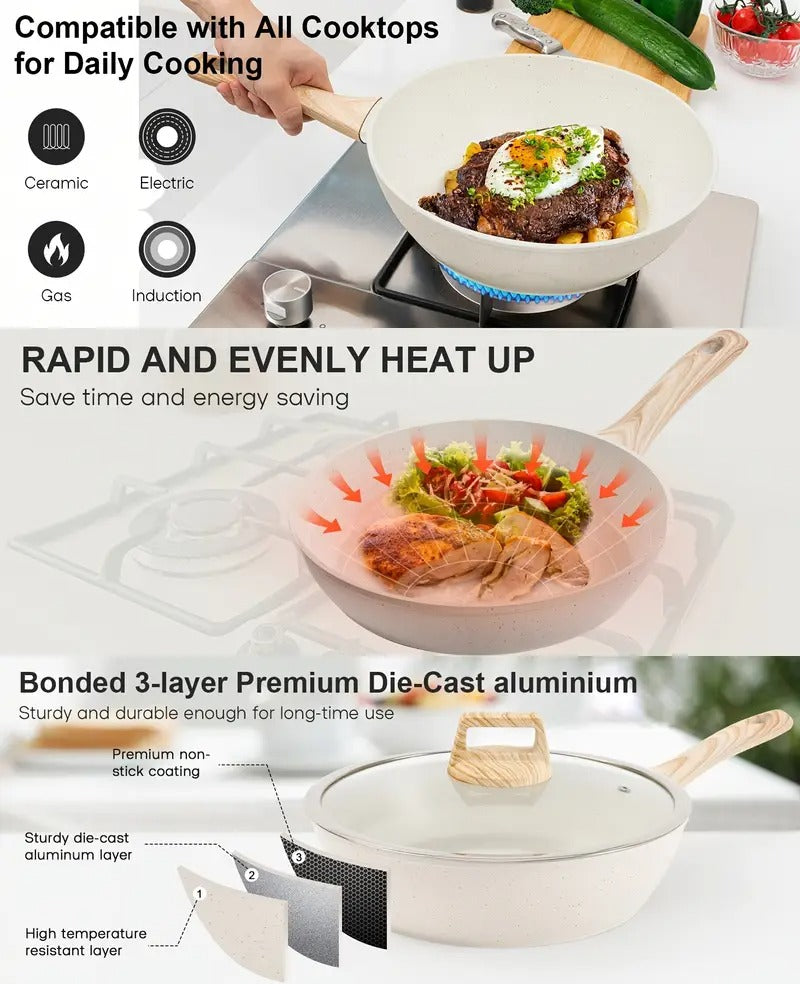 12/5 POTS And Pans Set, Non-stick Cookware Set, Induction Cookware Non-stick Granite Cooking Set, Including Frying Pan, Pan, Steamer, Silicone Spatula And Tongs, Father'S Day Gifts