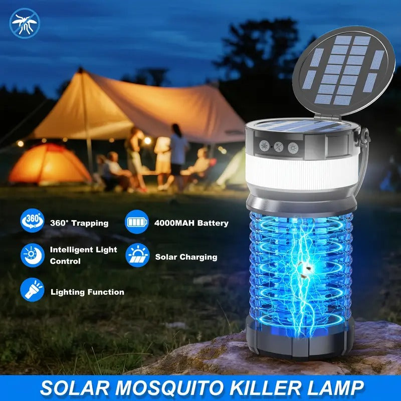Auto-Sensor Solar Insect Killer - 4000mAh Portable Bug Zapper Light with LED, USB Rechargeable, Indoor/Outdoor Use, ABS Material, Solar-Powered Insect Repellent for Home & Garden