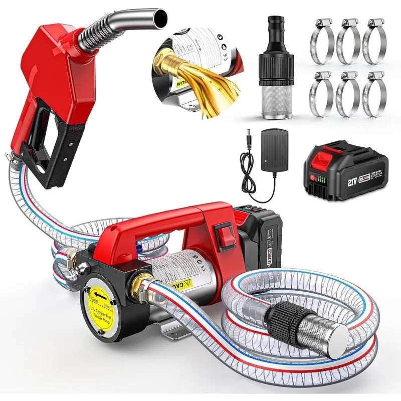 12GPM Portable Self-Priming Diesel Pump Kit w/ Nozzle&Hose Auto Shut Off for Diesel&Kerosene, Fuel Transfer Pump Battery Powered, 21V DC Cordless Diesel Transfer Pump Kit w/ 1X4.0Ah Battery
