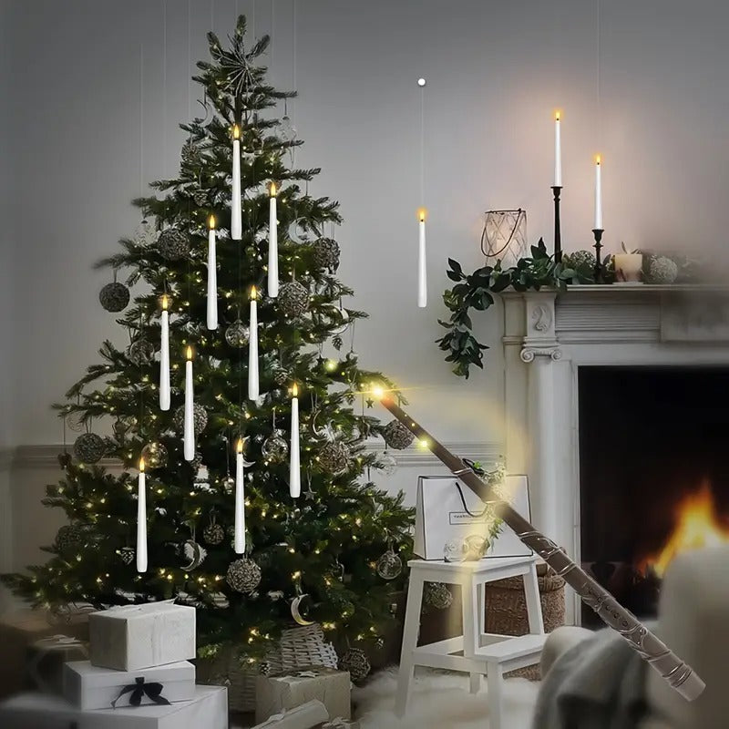 Floating Candles With Wand Remote And Timer Hanging Flameless Flickering Battery Operated Candles, Pack Of 12 (0.51" X 6.7") White Magic Floating Candles