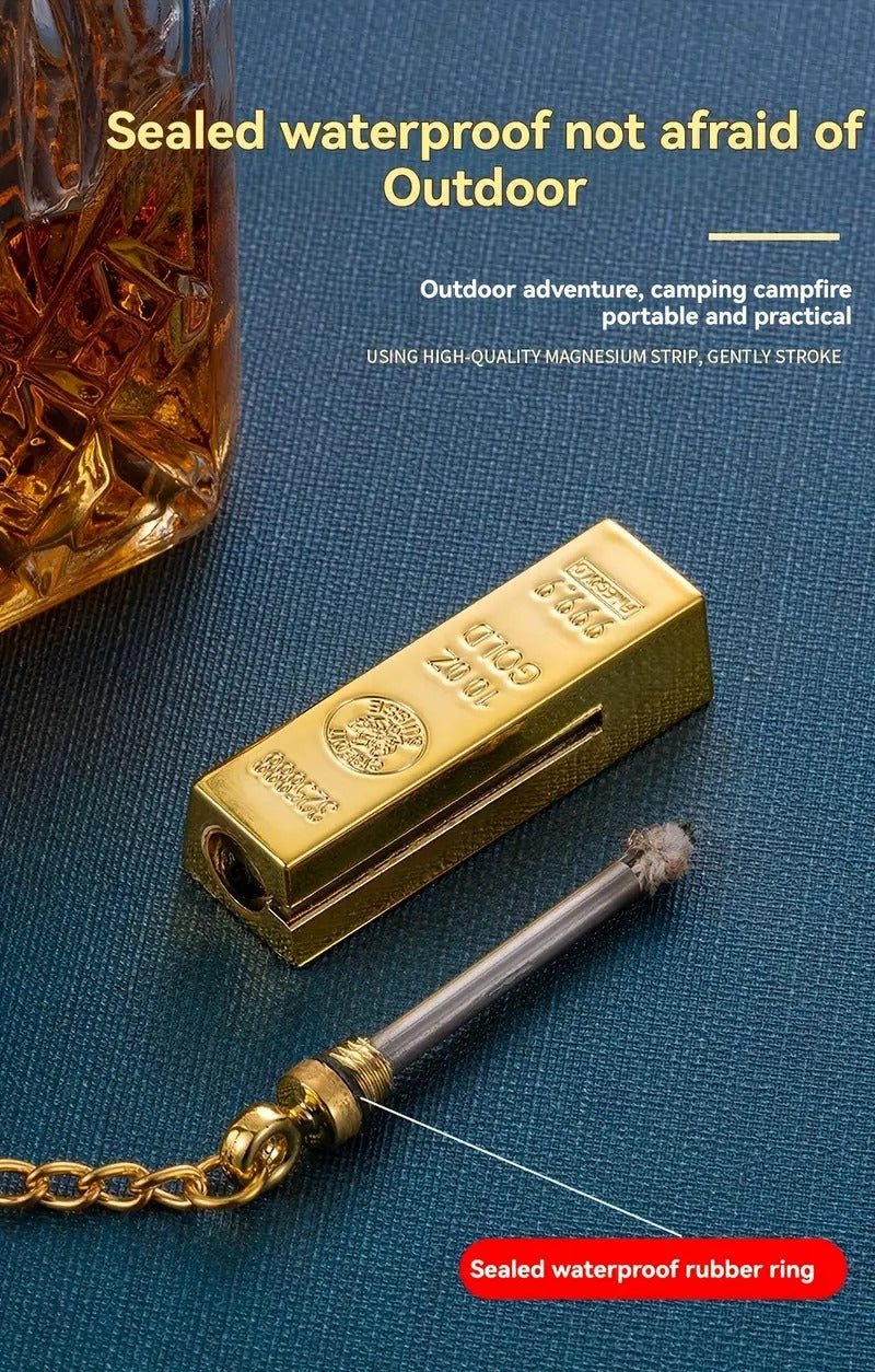 Unique Golden Metal Brick Lighter - Personalized Gift, No Kerosene Required, Extraordinary Taste, Holiday Birthday Gift Choice