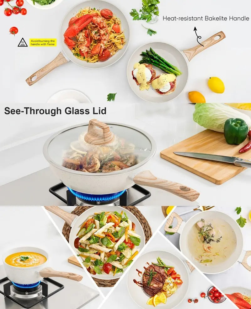 12/5 POTS And Pans Set, Non-stick Cookware Set, Induction Cookware Non-stick Granite Cooking Set, Including Frying Pan, Pan, Steamer, Silicone Spatula And Tongs, Father'S Day Gifts