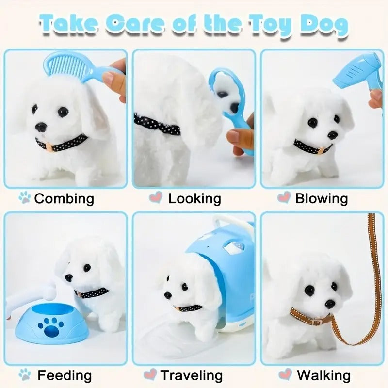 2 Dogs [White + Brown] Cute Puppy Electronic Pet Dog Youngsters Toy, Will Bark/Walk/Wake Up Tail, Creative Parent-Child Interaction Toy Dog, Suitable for Birthday Parties/Indoor