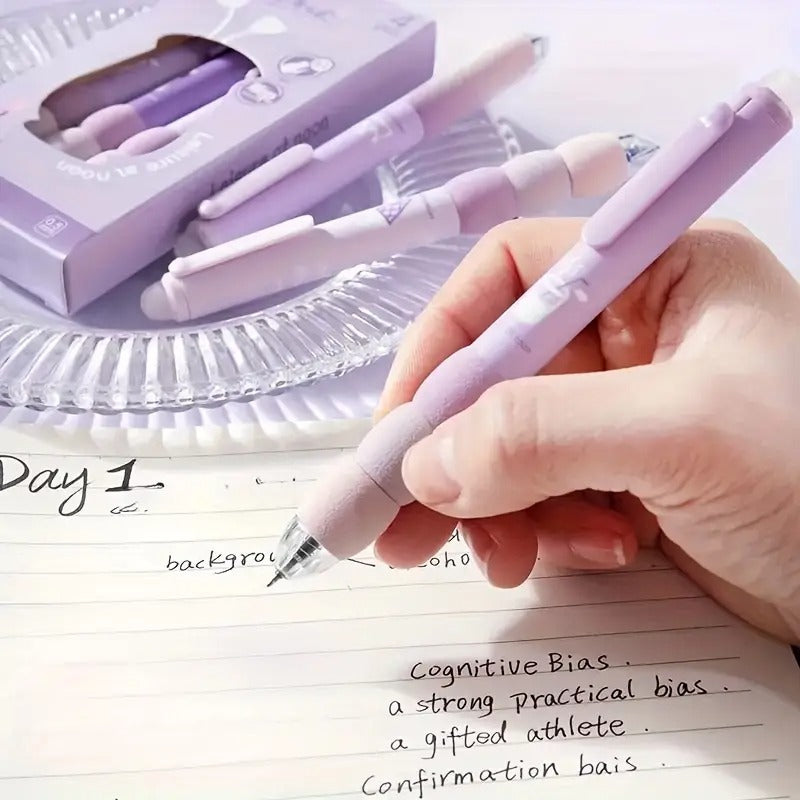 12-Pack Cute Cartoon Erasable Gel Pens With Soft Grip, Retractable 0.5mm Fine Point & Black Ink - Kawaii Animal & Food Designs, Journaling - Back-to- Supplies, Gift For S, Cute Pens, Writing Tools