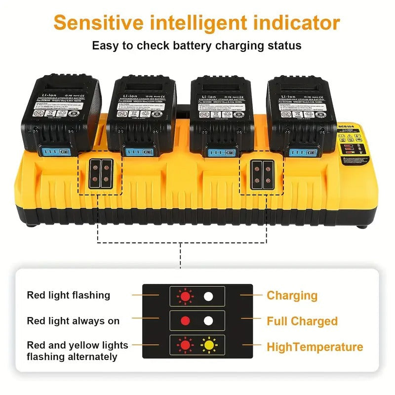 4-Port Replacement Rapid Charger for Dewalt Charger DCB104 with 2 USB Ports, for Dewalt 12V/20V Max Battery DCB127 DCB200 DCB204 DCB205 - Battery Charger, Charging Station for Jobsite