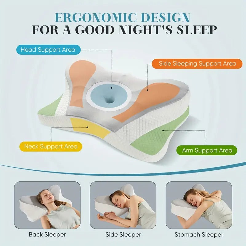Comfortable Ergonomic Cervical Neck Pillow, Memory Foam Orthopedic Contour Neck Pillows for Side Back Stomach Sleeper with Cooling Pillowcase