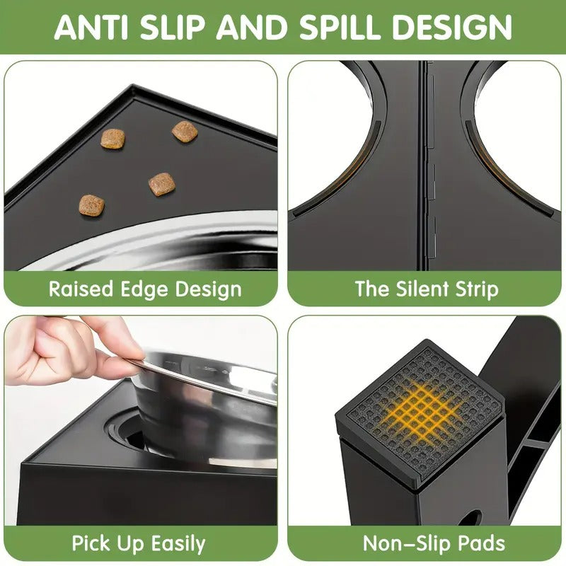 2 Set [Adjustable Elevated Dog Bowls], Foldable Design Raised Dog Bowls with 4 Stainless Steel Bowls, Dog Water Dish, for All Breed Dogs, Easy to Clean