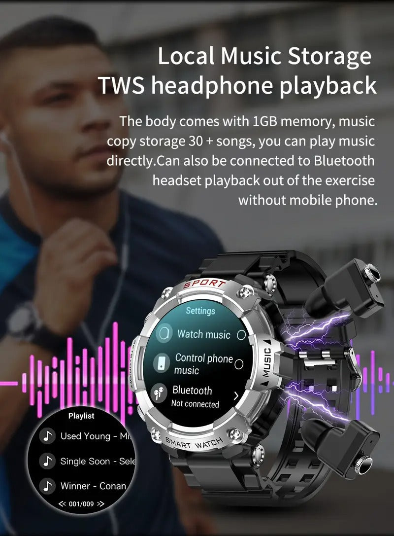 ZSVE Mart Watch with Earbuds, TWS Wireless Headphones Sports Watch, Fitness Tracker, MP3, Voice Recorder, Call, Multiple APP Message Reminders, Activity Tracker for iPhone Samsung Android Phones