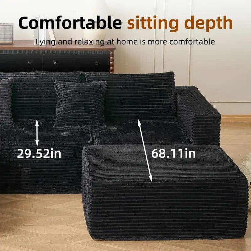 110.24-inch Modular Combination Sofa, U-shaped Sofa With Lounge Chair, Striped Fabric Four-seater Soft Cushion Sofa For Living Room And Bedroom (corduroy), Free-combination Sofa