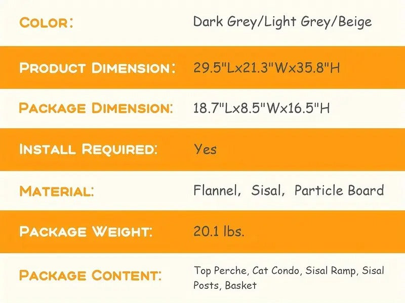 [HOOMIC Cat Tree] HOOMIC 36" Multi-Level Dark Grey Cat Tree | Indoor Cat Condo With Sisal Scratching Posts, Cozy Hammock, Padded Plush Perch For Kittens, Grey, Beige