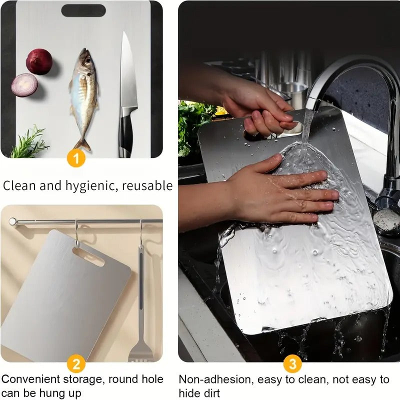 3pcs Premium Stainless Steel Cutting Board Set- Durable, Easy to Clean, Kitchen Ready, Space-Saving, Rust-Resistant, and BPA-Free, Safe for Food Preparation