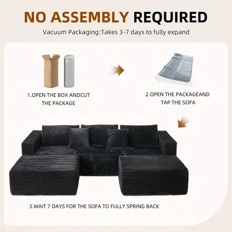 110.24-inch Modular Combination Sofa, U-shaped Sofa With Lounge Chair, Striped Fabric Four-seater Soft Cushion Sofa For Living Room And Bedroom (corduroy), Free-combination Sofa