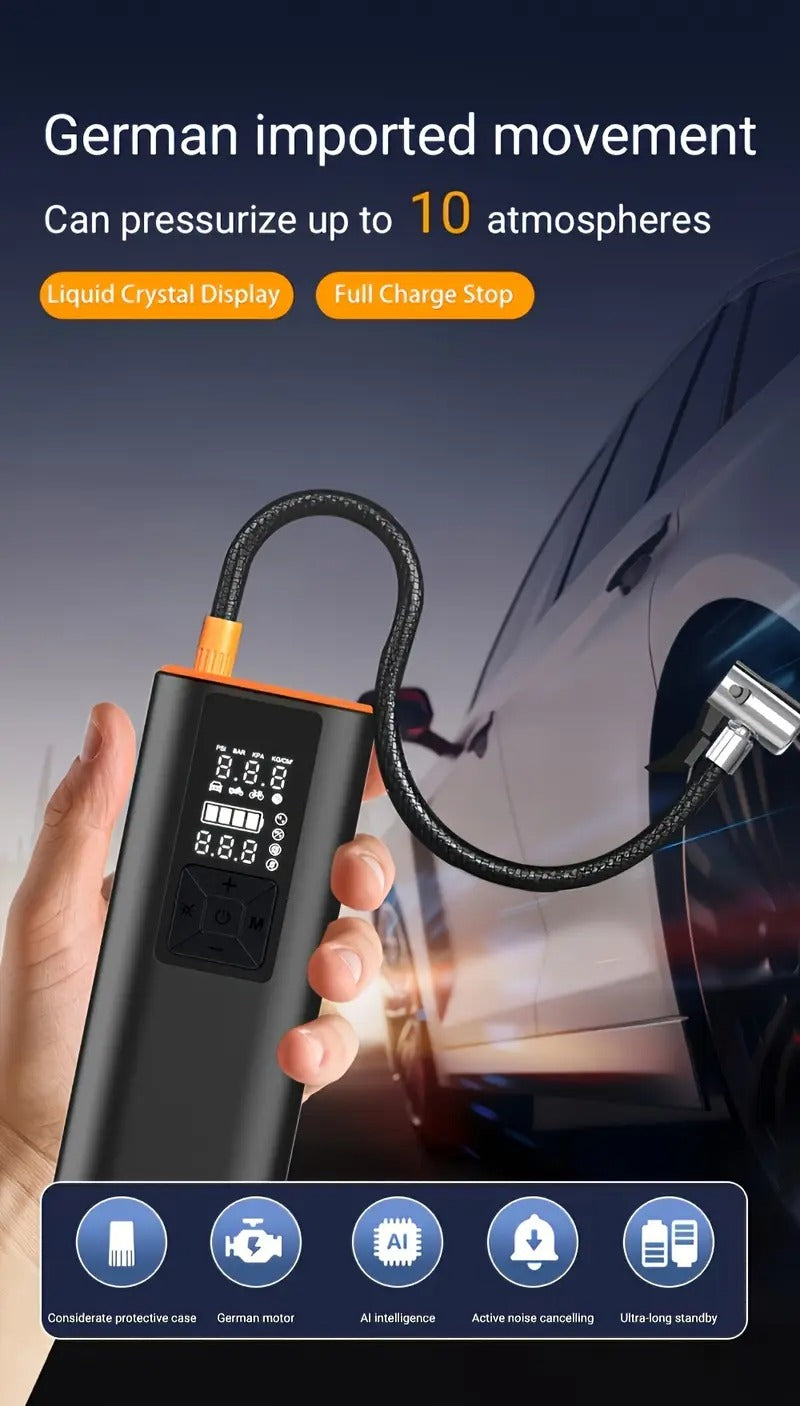 [150 PSI Portable Air Compressor] 3X Faster Inflation Cordless One Click Smart Tire PumpTire Inflator Portable Air Compressor - 150 PSI Air Pump For Car Tires With Pressure Gauge