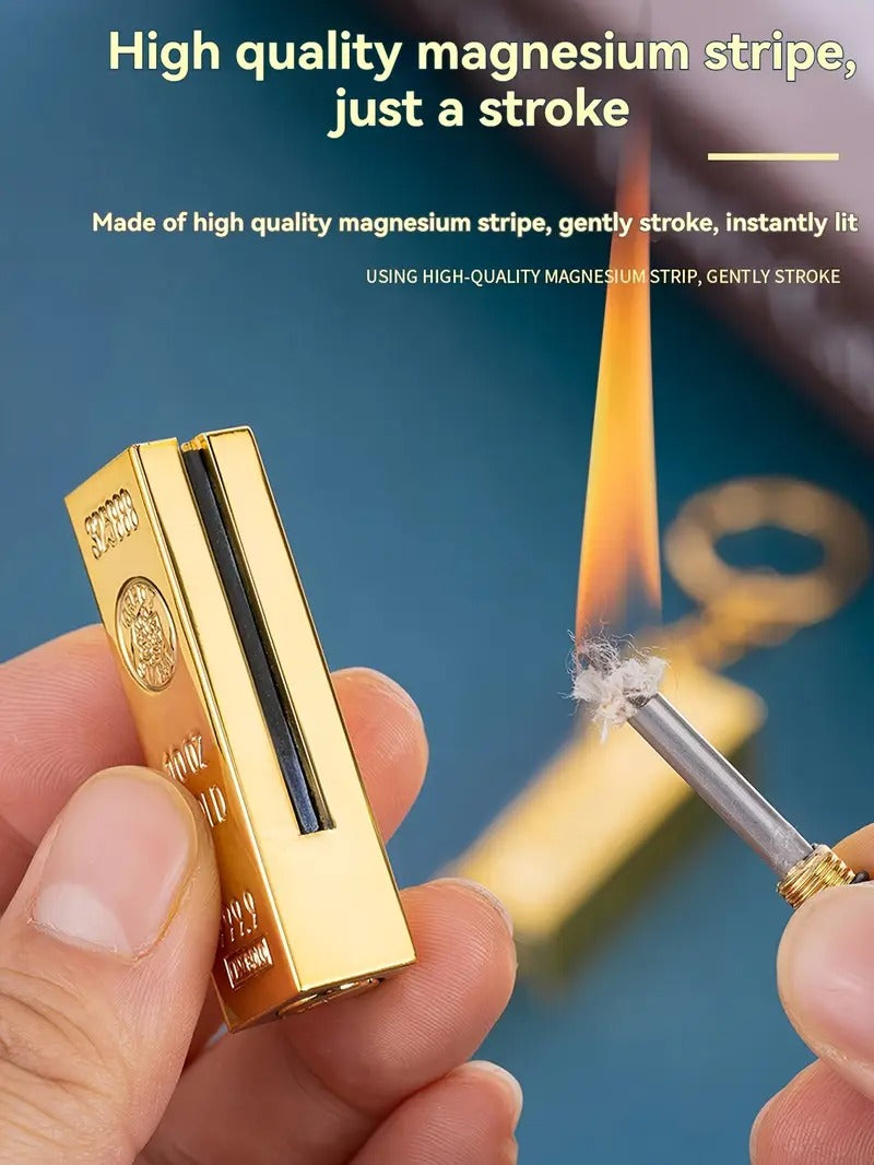 [Creative Gold Lighter] Wanci Match Kerosene Lighter, Gold Brick Shape, Metal Texture Creative | Extraordinary Taste, Holiday Birthday Gift Choice Thanksgiving Gifts (no Kerosene)