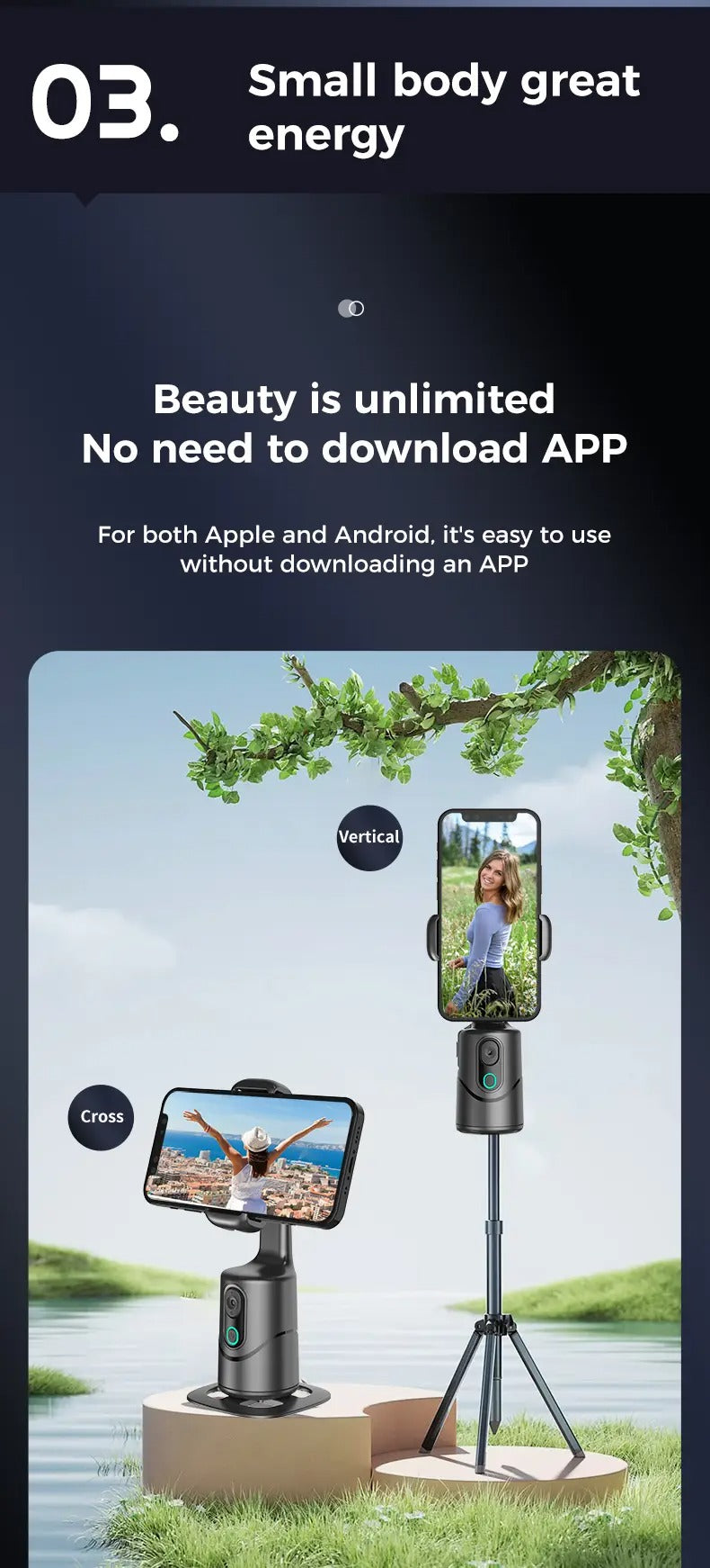 2024 new 360 Auto Face Tracking Phone Holder Tripod, Rechargeable Camera Mount with Gesture Control & Remote Shutter for Vlogging, Live Streaming, and TikTok.