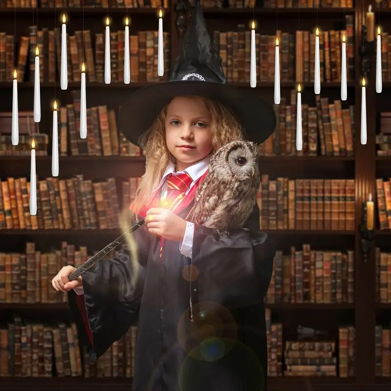 Floating Candles With Wand Remote And Timer Hanging Flameless Flickering Battery Operated Candles, Pack Of 12 (0.51" X 6.7") White Magic Floating Candles