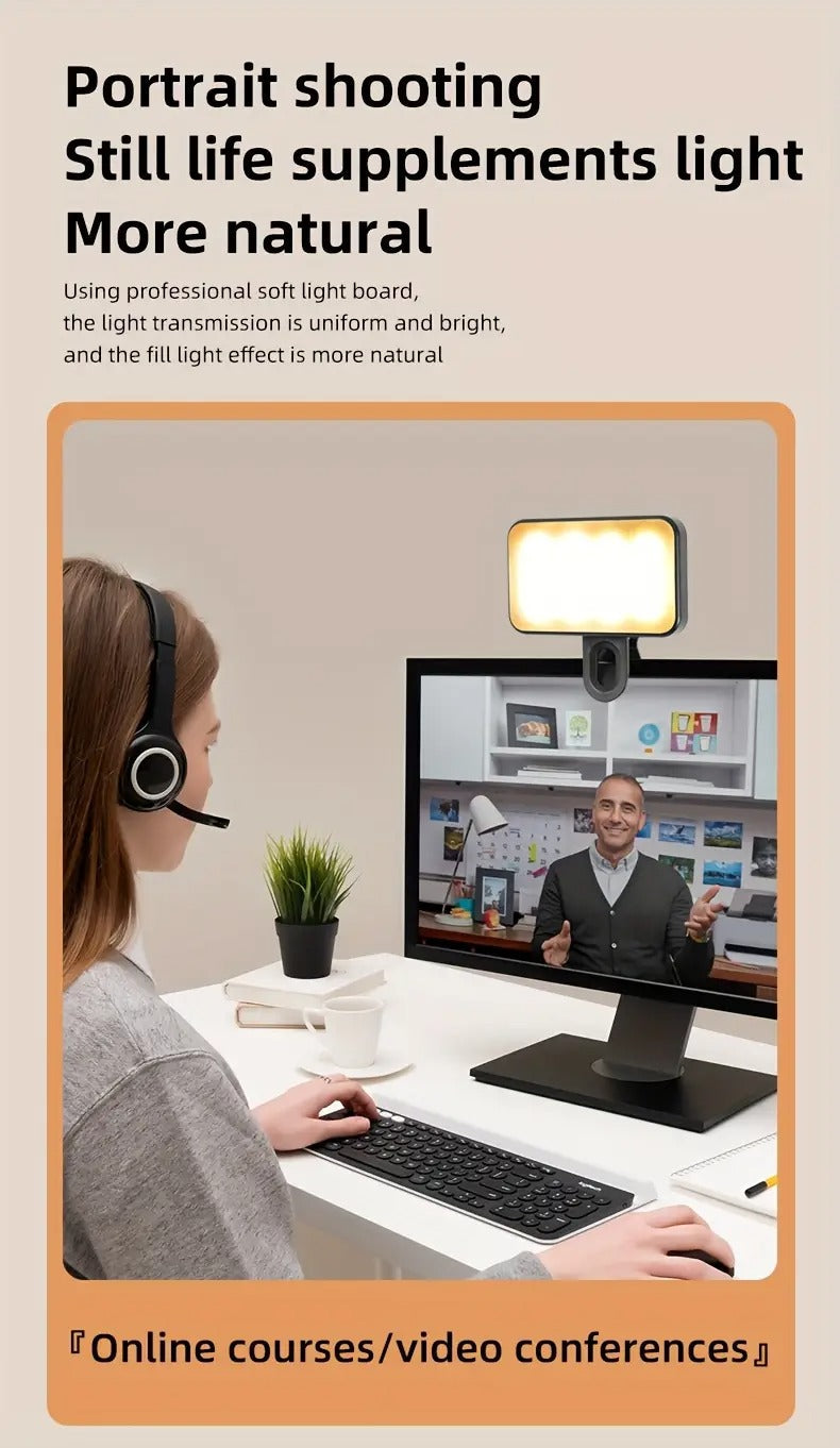 Mini Portable LED Selfie Light Suitable For All 4 Seasons, With 3 Adjustable Modes. It Is A Clip-on Fill Light For Mobile Phones, Cameras, Laptops And IPads - Brightness Enhancement And Color Temperature Contro