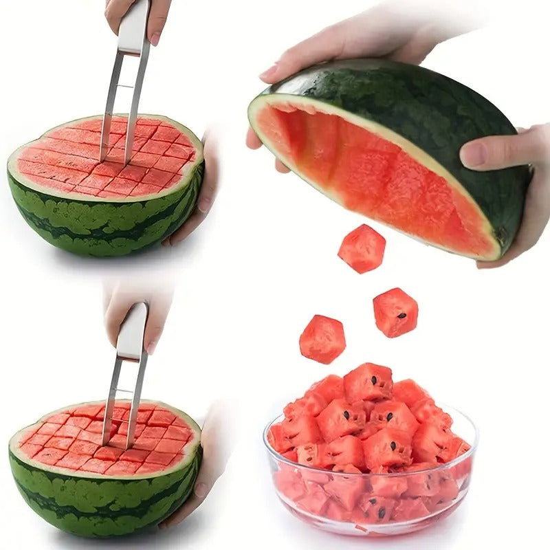 304 Stainless Steel Watermelon Slicer - Modern, Durable, Effortless Manual Tool for Perfect Cubes | Ideal for Picnics, Parties