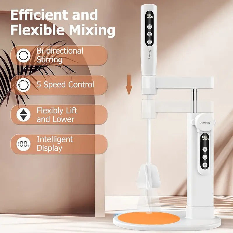 [Automatic Resin Mixer] 5 Speed Hands-Free Automatic Resin Mixer | High Efficiency Epoxy Blender for DIY Crafts, Jewelry Making, and Resin Art Projects - Minimize Bubbles, Rechargeable Battery/USB Powered, White & Orange Design