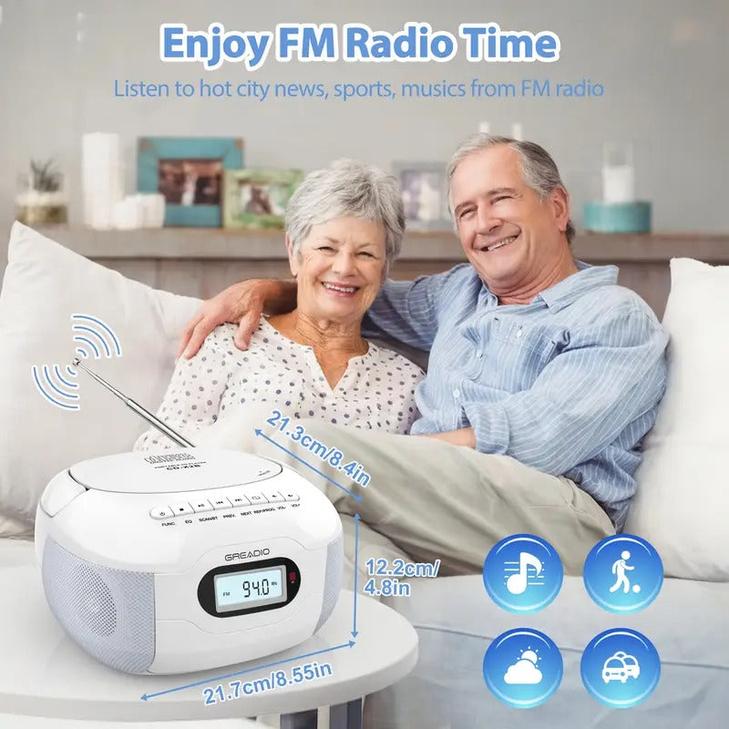 Portable FM Radio Boombox CD Player with LCD Display, Wireless, CD-R/RW Compatible, TF/USB/AUX Inputs, Headphone Jack & Loud Sound - Durable ABS Construction for Home, Seniors, Travel