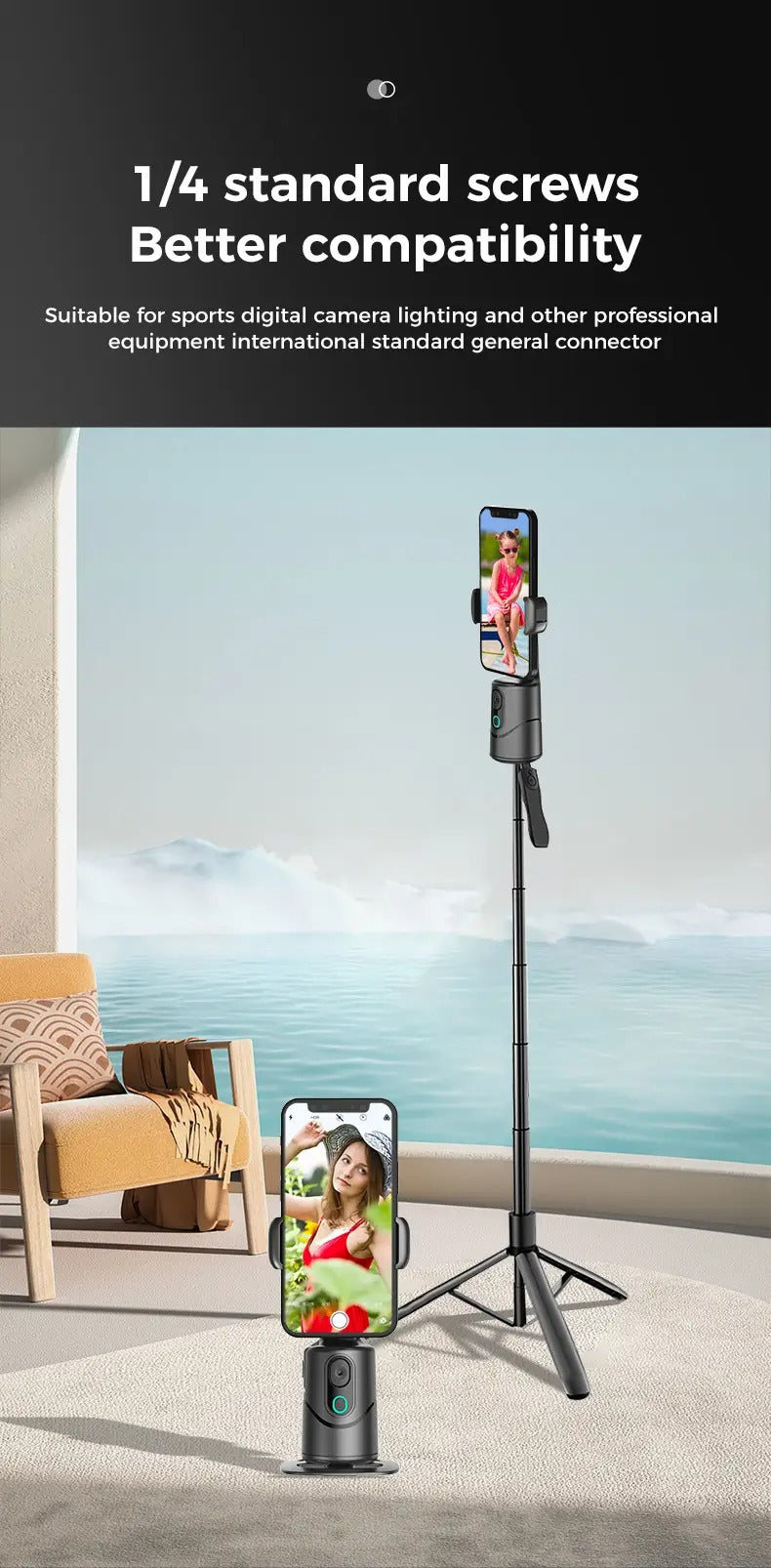 2024 new 360 Auto Face Tracking Phone Holder Tripod, Rechargeable Camera Mount with Gesture Control & Remote Shutter for Vlogging, Live Streaming, and TikTok.