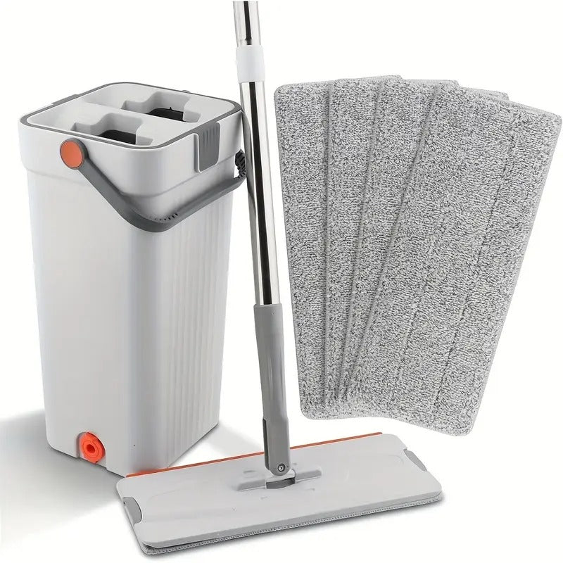 Hands-Free Flat Mop with Bucket - Dual-Purpose Dry and Wet Cleaning, Ideal for Bedroom, Kitchen, Living Room, Bathroom - Durable Plastic - for Homeowners - Efficient Cleaning Solution - Great Gift for Housewarming