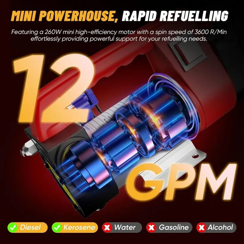 12GPM Portable Self-Priming Diesel Pump Kit w/ Nozzle&Hose Auto Shut Off for Diesel&Kerosene, Fuel Transfer Pump Battery Powered, 21V DC Cordless Diesel Transfer Pump Kit w/ 1X4.0Ah Battery