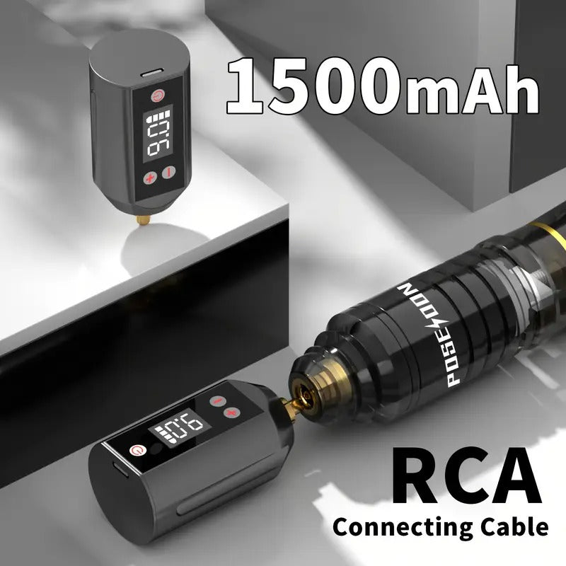 POSEIDON Tattoo V5 HM142 Tattoo Pen Kit - POSEIDON Battery Tattoo Pen with Extra Battery 1500mAh, Tattoo Gun Kit with Tattoo Power Supply And 10pcs Tattoo Cartridge Needles,