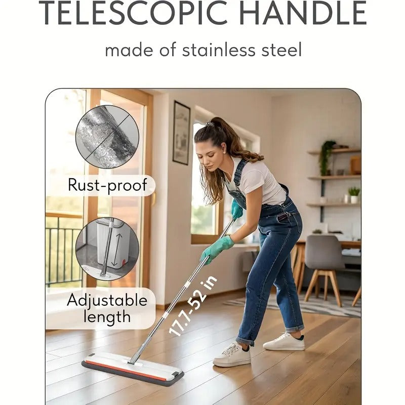 Hands-Free Flat Mop with Bucket - Dual-Purpose Dry and Wet Cleaning, Ideal for Bedroom, Kitchen, Living Room, Bathroom - Durable Plastic - for Homeowners - Efficient Cleaning Solution - Great Gift for Housewarming