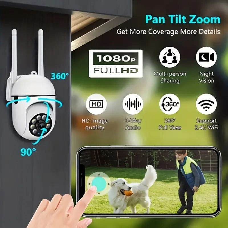 4pcs Wireless WiFi Pet Security Camera, Outdoor Camera, 1080P HD, Color Night Vision, 2-Way Audio, Ease Life APP, 360 Pan/Tilt/Zoom, Motion Tracking & Detection For Home Security, Spotlight & Siren