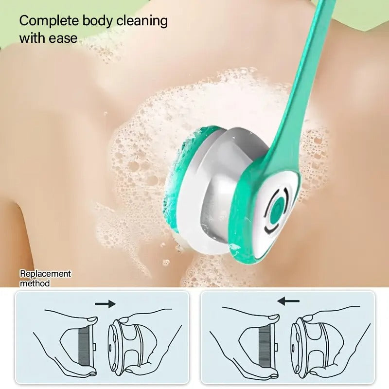 [Rechargeable Shower Brush] 6-in-1 Rechargeable Electric Shower Brush Set | Full Body & Back, USB Powered, 1500mAh Lithium Battery, Detachable Long Handle, Exfoliating Silicone Brush, Rotating Facial Scrubber Head - Ideal Gift