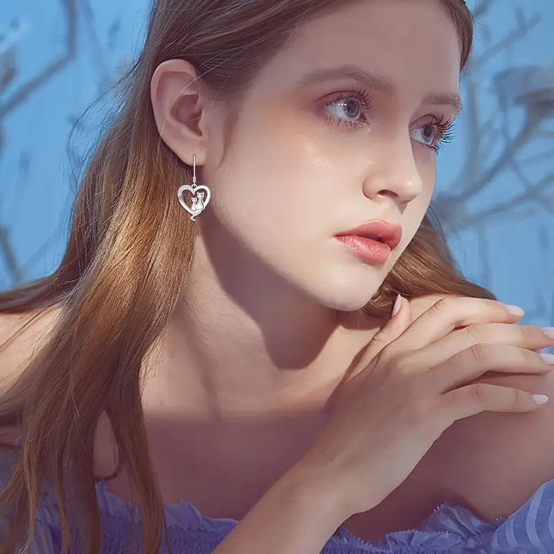 Cat Earring for Women Sterling Silver Cat Dangle Drop Earrings Animal Earrings Jewelry Gifts for Her