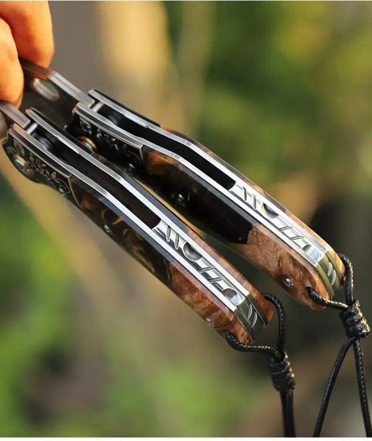 Damascus Steel Pocket Knife - High Quality Handmade Folding Knife with Maple Handle - Camping Survival Carry, Mountaineering Hiking, Fishing EDC Knife and Sheath