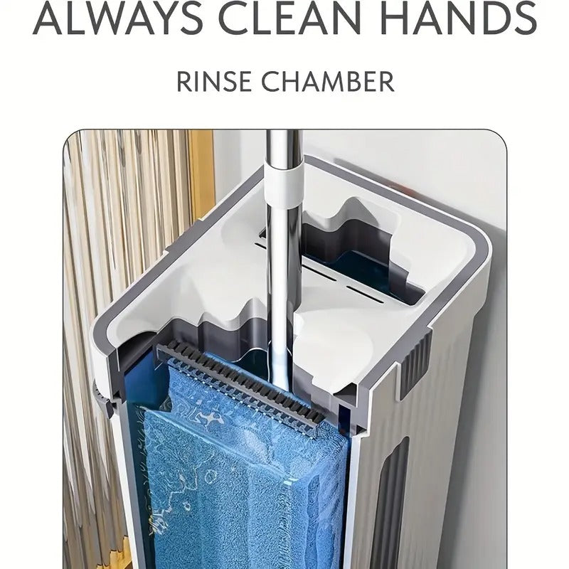 Hands-Free Flat Mop with Bucket - Dual-Purpose Dry and Wet Cleaning, Ideal for Bedroom, Kitchen, Living Room, Bathroom - Durable Plastic - for Homeowners - Efficient Cleaning Solution - Great Gift for Housewarming